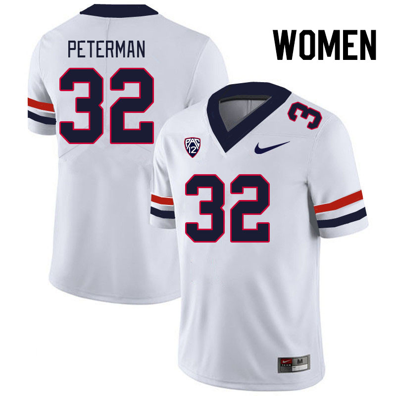 Women #32 Cash Peterman Arizona Wildcats College Football Jerseys Stitched Sale-White - Click Image to Close